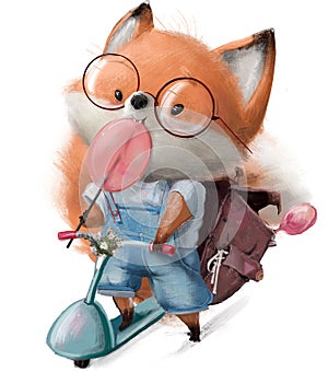 Cute Birthday cartoon fox with pink candy