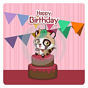 Cute birthday greeting with a raccon dog