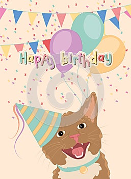 Cute birthday invitational card with a happy cat Vector