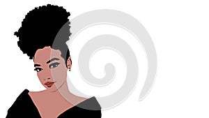 Cute black African American girl or woman with high puff Afro hair style and make up photo