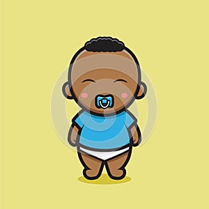 cute black baby character with blue t-shirt