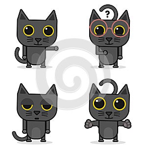Cute black cat cartoon set.Vector illustration.