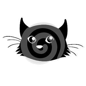 Cute black cat head face icon isolated on white background.