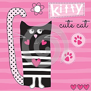 Cute black cat kitty vector illustration
