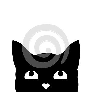 Cute black cat`s head. Cat`s face that spy on you. Vector illustration