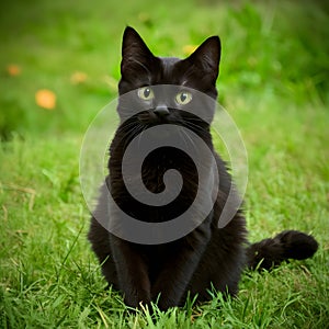 Cute black cat strikes a charming pose, capturing hearts