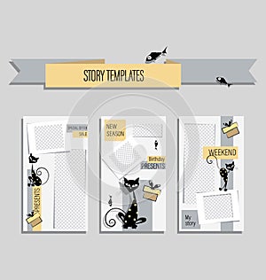 Cute black cats in a modern template for funny stories.