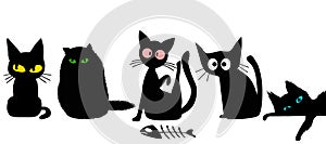 Cute black cats on a white background