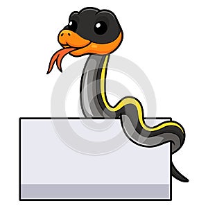 Cute black copper rat snake cartoon with blank sign