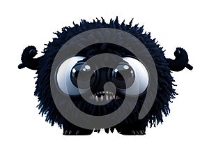 Cute black furry monster on a transparent background