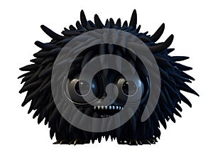 Cute black furry monster on a transparent background