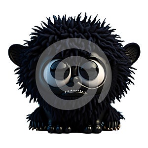 Cute black furry monster on a transparent background