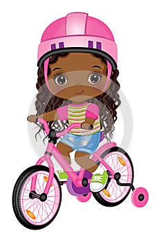 Vector Cute Happy Black Girl Learning to Ride Bicycle