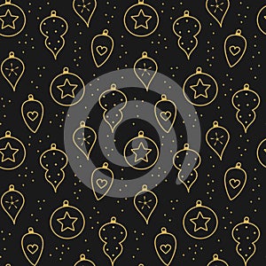 Cute black and gold christmas balls holidays seamless vector pattern background illustration