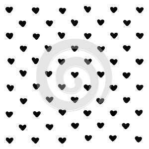 Cute black hearts abstract background. Geometric texture heart shapes. For pattern, greeting card, t shirt print, graphic poster,