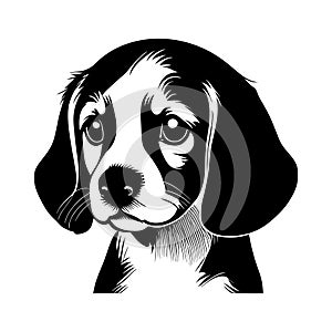 Cute Black Ink Beagle Hound Dog Portrait