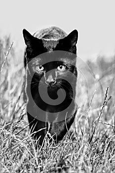 Cute black kitten with blue eyes photo