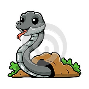 Cute black mamba snake cartoon out from hole