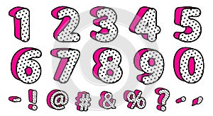 Cute black polka dots 3D set of numbers and signs. Vector LOL girly doll surprise style. photo