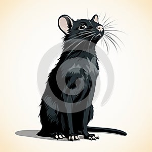 Intense Light And Shadow: Vibrant Vector Illustration Of A Pensive Black Rat photo