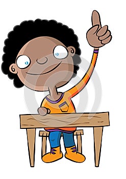 Cute black school girl raise hand in class