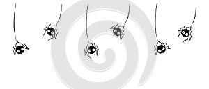 Cute black spiders dangle and swing on the web. Hand drawn. Halloween vector background frame photo