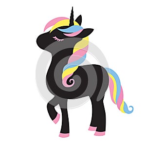 Cute Black Unicorn Vector Illustration