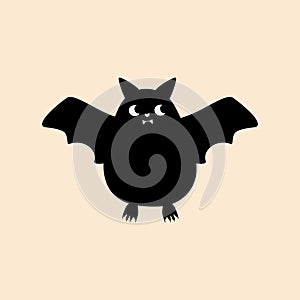 Cute black vampire bat hand drawn vector illustration. Isolated spooky halloween character.