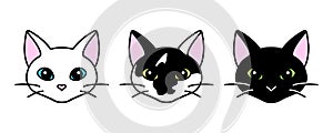 Cute black and white cat heads set, funny pet collection, vector illustration