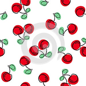 Cute black white pink seamless vector pattern background illustration with cherry