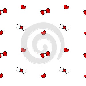 Cute black white red bow ribbon and heart seamless pattern background illustration