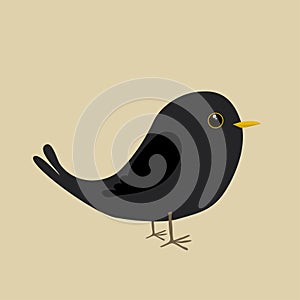 Cute blackbird comic illustration