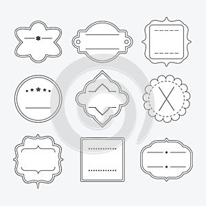 Cute blank empty black line emblem frames design element set