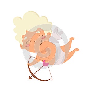 Cute blond Cupid with Bow and Arrow. Character for Valentine\'s Day, isolated on white background.