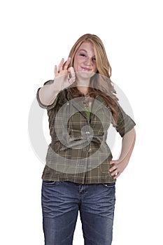 Cute Blonde Girl Giving the OK sign