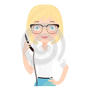 Cute Blonde Receptionist holding a phone