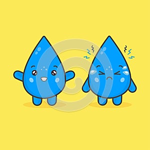 Cute Water Drop Characters Happy and Sad Expression