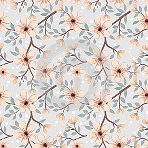 Cute blooming flowers and leaf in vintage color seamless pattern.