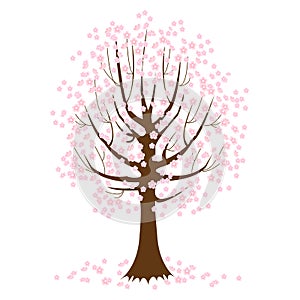 Cute blooming tree. Spring background. Vector illustration