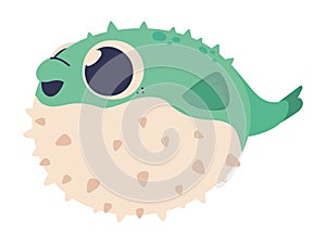 cute blowfish sea life cartoon icon