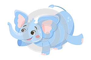 Cute Blue Baby Elephant Character with Large Ear Flaps and Trunk Vector Illustration