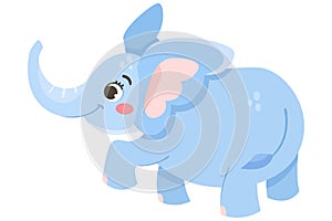 Cute Blue Baby Elephant Character Walking with Large Ear Flaps and Trunk Vector Illustration