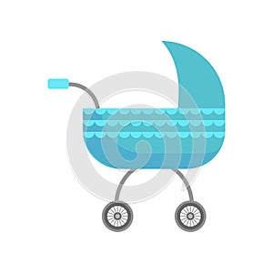 Cute blue baby stroller with wave ornamental design