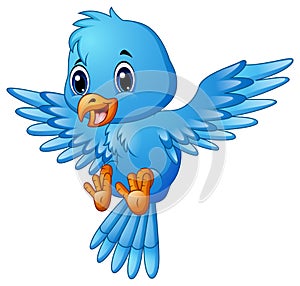 Cute blue bird cartoon flying