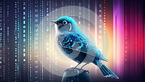 Cute blue bird fantasy datamoshing background