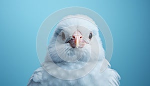 Cute blue bird with fluffy feathers looking at camera generated by AI