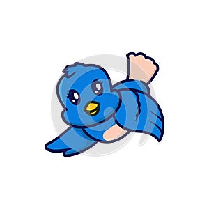 Cute blue bird mascot logo design illustration