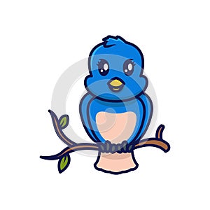 Cute blue bird mascot logo design illustration