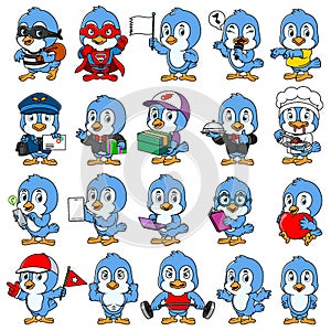 Cute blue bird mascot pack