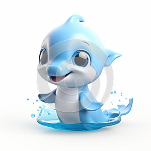 Cute Blue Dolphin Toy Sculpture With Fantasy Character Design photo